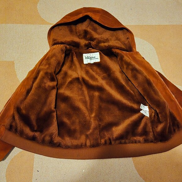 Brown Wilsons Leather, faux fur lined bomber w/ hood - Picture 2 of 5
